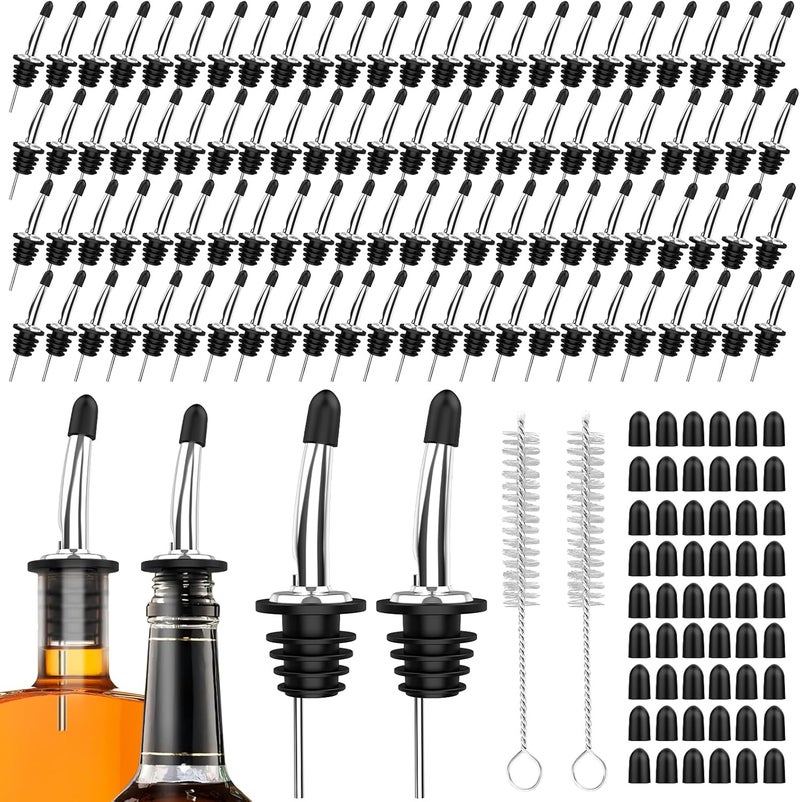 SINLUCESCE 96-Pack Stainless Steel Pour Spouts for Liquor Bottles Oil Vinegar and Wine,Liquor Bottle Pourers with Rubber Dust Caps,Bar accessories,Pourers for Bartending - Image 1